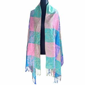 Cashmere Silk Colorblock Pashmina Scarf Wrap Artsy Fringe patchwork pastels